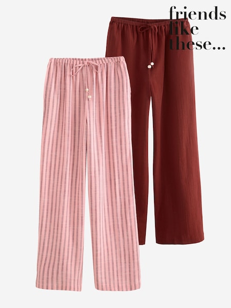 Marron rouille - Lot de 2 pantalons Friends Like These en lin à cordon de serrage