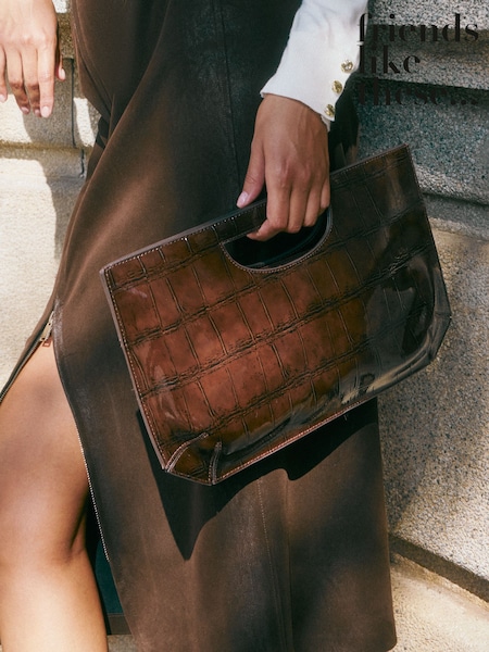 Chocolate Brown - Friends Like These Large Top Handle Clutch Bag