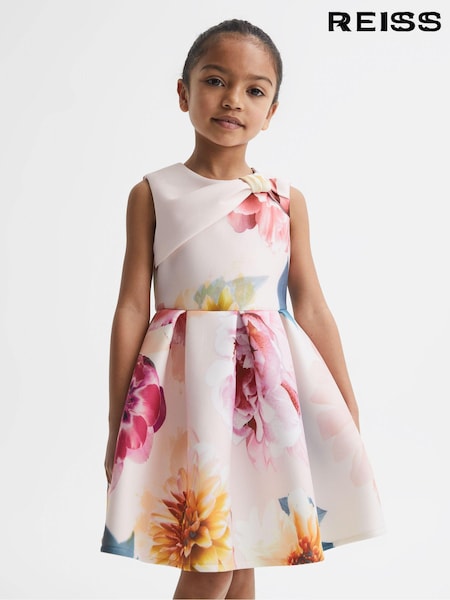 Reiss Pink Emily 9-14 yrs Scuba Floral Printed Dress (D45363) | 397 QAR