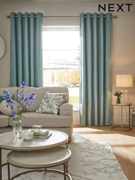 Blue/Green Cotton Blackout/Thermal Eyelet Curtains (D45400) | €25 - €54