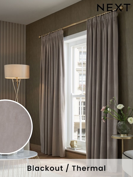 Natural Mink Matte Velvet Pencil Pleat Blackout/Thermal Curtains (D45401) | €67 - €181
