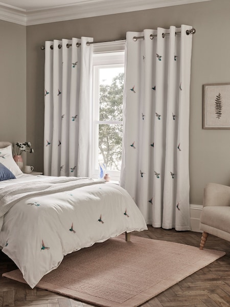 White Hummingbird Embroidered Blackout Eyelet Curtains (D45410) | €49 - €106