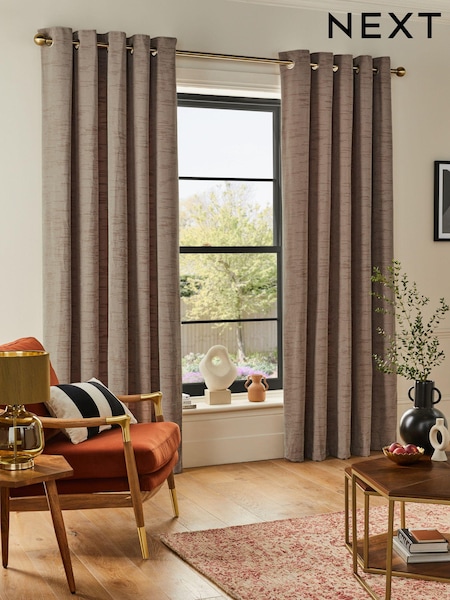 Natural Next Textured Chenille Eyelet Lined Curtains (D45431) | €13 - €31