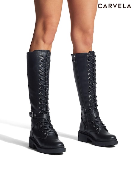 Carvela Boulder Knee High Black Boots (D45528) | AED751
