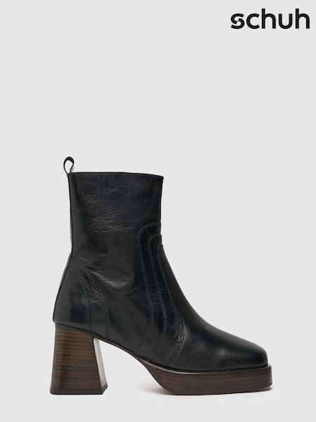 Schuh Cora Black Leather Platfrom Boots (D45580) | €53