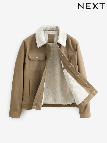 Stone Faux Suede Borg Collared Trucker Jacket (D45799) | €36
