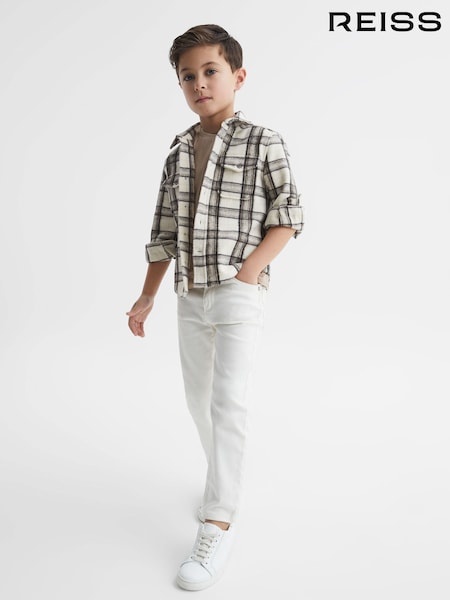 Reiss Camel Mason 9-12 yrs Long Sleeve Brushed Check Overshirt (D46343) | AED302