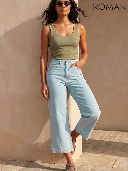 Light Denim Blue - Roman Stretch Culotte Jeans