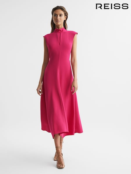 Reiss Bright Pink Livvy Petite Open Back Midi Dress (D46391) | €347