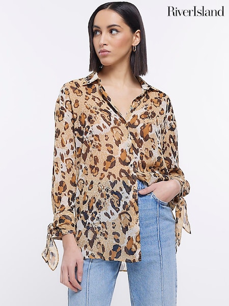 River Island Beige Animal Print Chiffon Shirt (D46502) | €21.50