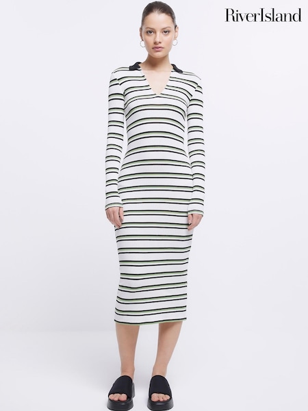 River Island Cream Stripe Polo Midi Dress (D46512) | €21.50