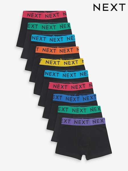 Black Bright Waistband Trunks 10 Pack (1.5-16yrs) (D46532) | €37 - €44