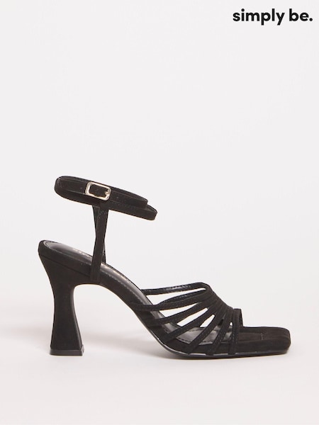 Simply Be Black Ankle Tie Caged Heel Sandals in Extra Wide Fit (D46639) | €21.50