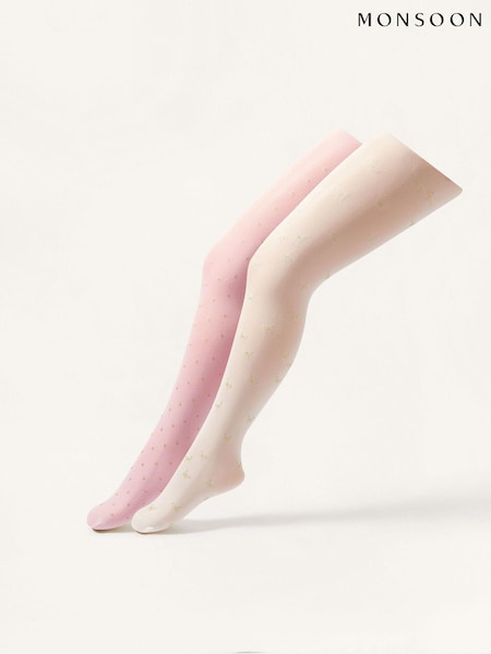 Monsoon Pink Glitter Print Tights 2 Pack (D47472) | AED114 - AED121