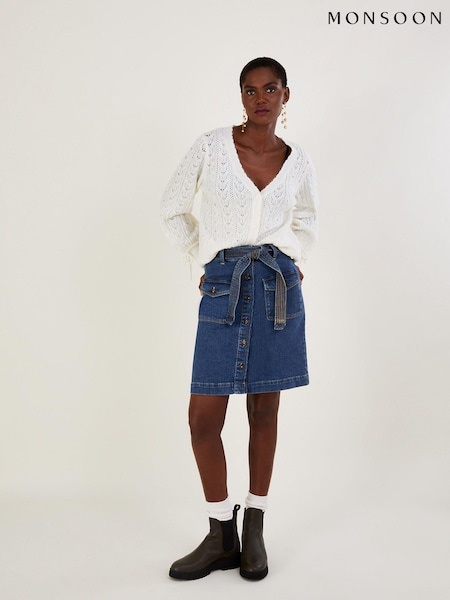 Monsoon Denim Button Through Belted Skirt With Sustainable Cotton (D47709) | 214 LEI
