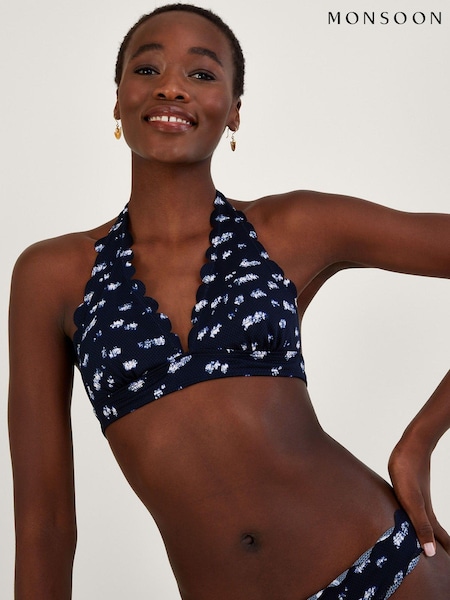 Monsoon Blue Batik Print Scallop Bikini Top with Recycled Polyester (D47743) | €25