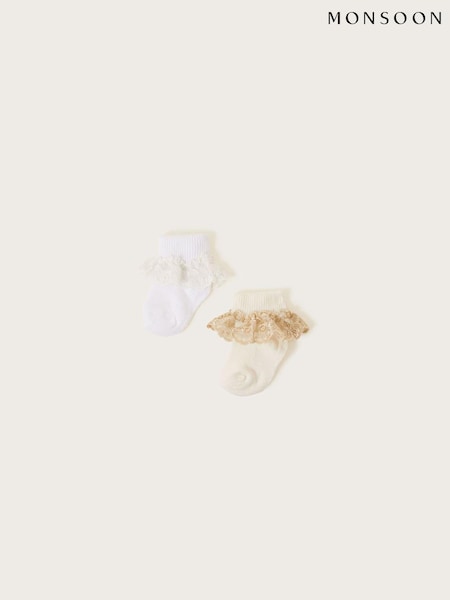 Monsoon Lace Trim Baby Socks 2 Pack (D47799) | €16