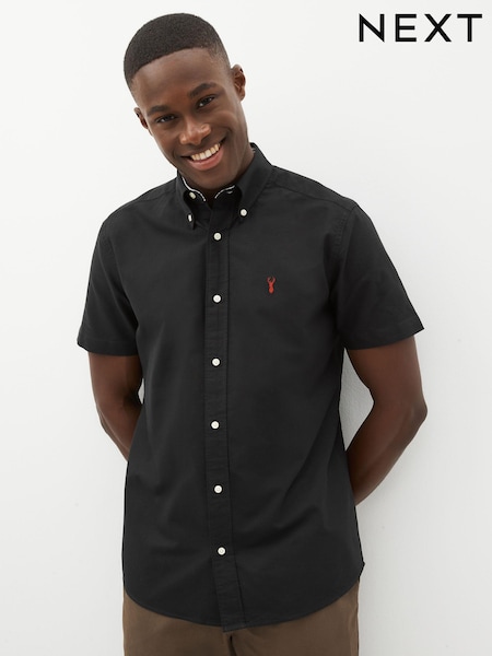 Black Slim Fit Short Sleeve Oxford Shirt (D48108) | €26