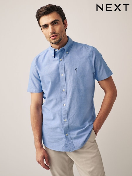 Light Blue Slim Fit Short Sleeve Oxford Shirt (D48113) | €28