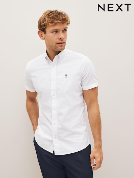 White Slim Fit Short Sleeve Oxford Shirt (D48114) | €33