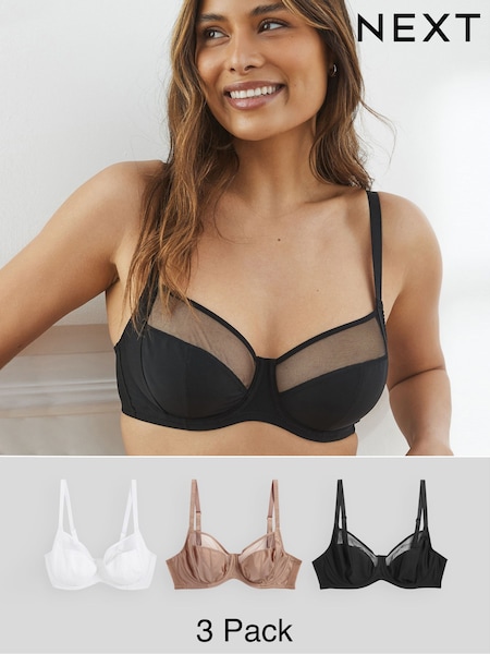 צבע שחור/לבן/ניוד פרלין - DD+ Non Pad Full Cup Bras 3 Pack with Side Support (D48487) | ‏150‏₪