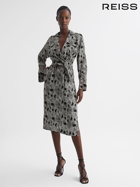 Reiss Cream/Black Georgina Swirl Print Midi Dress (D48806) | €95