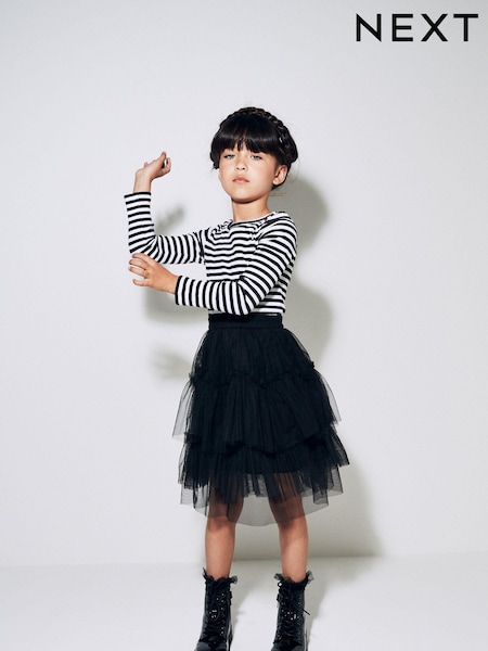 Black/White Stripe Long Sleeve Ribbed Top (3-16yrs) (D48826) | €7.50 - €11.50