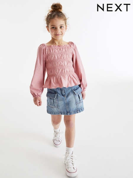 Pink Shirred Long Sleeve Top (3-16yrs) (D48840) | €3 - €5