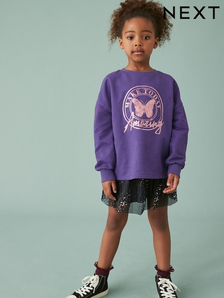 Purple Metallic Butterfly Cuffed Long Sleeve T-Shirt (3-16yrs) (D48851) | € 6 - € 9