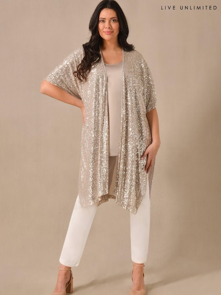 Live Unlimited Silver Curve Sequin Kimono and Satin Vest (D49082) | €64