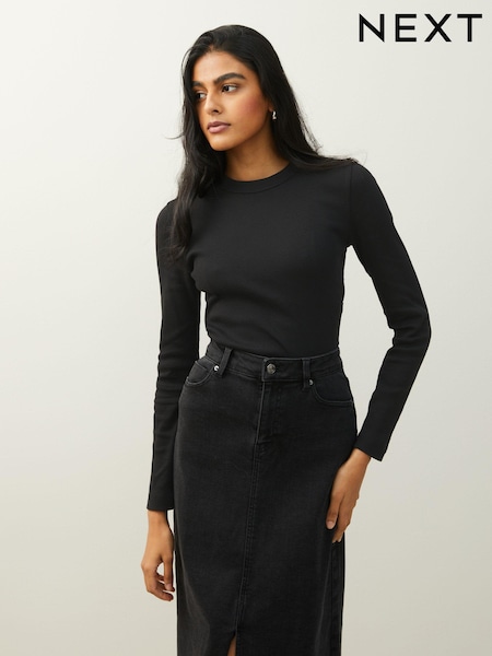 Schwarz - Long Sleeve Ribbed Crew Neck Top (D49209) | 26 €