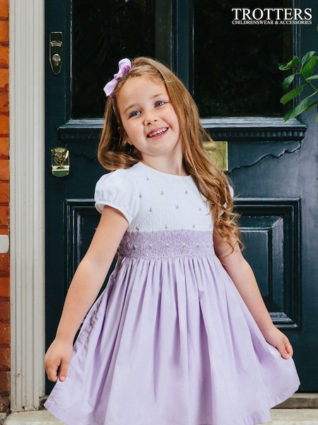 Trotters London Purple Rose Hand Smocked 100% Cotton Dress (D49537) | ‏42 ر.ع.‏ - ‏51 ر.ع.‏