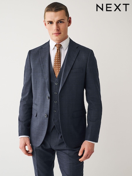 Navy Blue Check Suit Jacket (D49805) | €21
