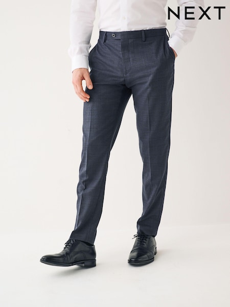 Navy Blue Check Suit Trousers (D49806) | €10