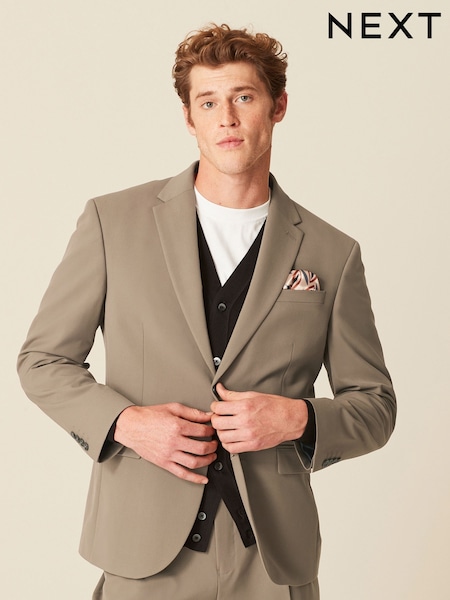 Taupe Skinny Fit Motionflex Stretch Suit: Jacket (D49826) | €8