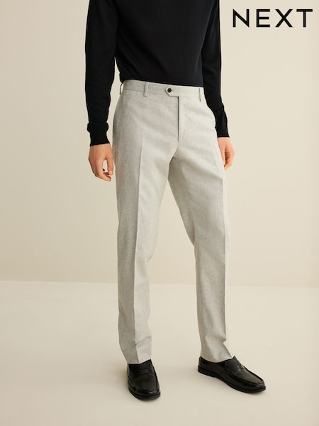 Light Grey Slim Fit Slim Fit Wool Blend Donegal Suit Trousers (D49831) | AED180