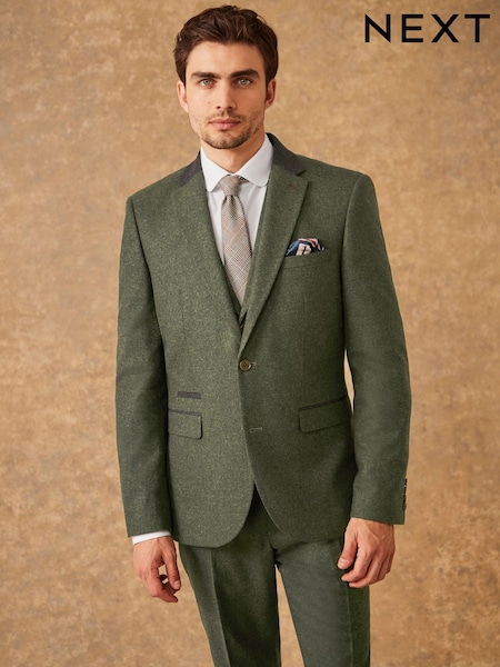 Green Slim Fit Trimmed Donegal Suit (D49832) | AED481