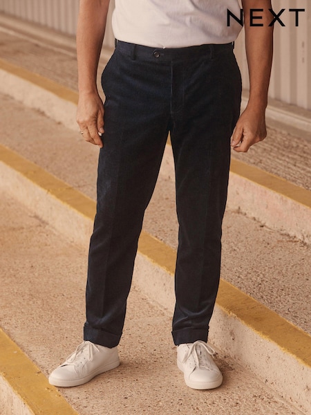 Navy Blue Relaxed Fit 100% Cotton Corduroy Suit Trousers (D49843) | €25