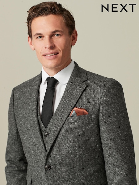 Gri - Croială slim fit Nova Fides Costum din amestec de lână texturată în țesătură italiană Jachetă (D49846) | 438 LEI