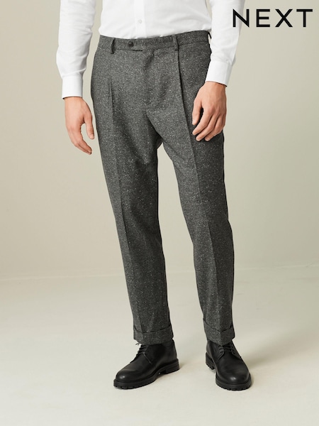 Grey Slim Nova Fides Italian Fabric Herringbone Textured Wool Blend Suit Trousers (D49847) | € 8
