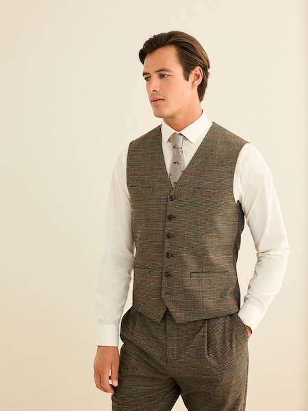Brown Slim Check Suit Waistcoat (D49857) | €10