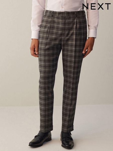 Grey Slim Fit Trimmed Check Suit: Trousers (D49864) | AED104