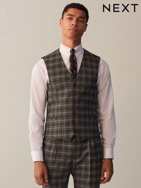 Grey Slim Fit Trimmed Check Suit: Waistcoat (D49865) | €10