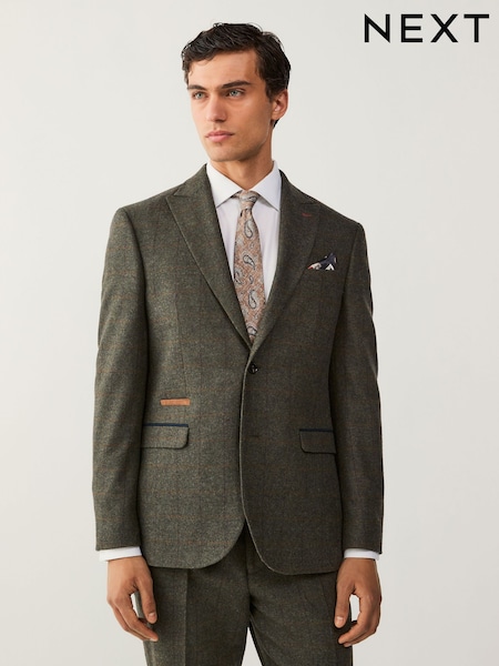 Green Regular Fit Trimmed Check Suit Jacket (D49871) | LEI 743