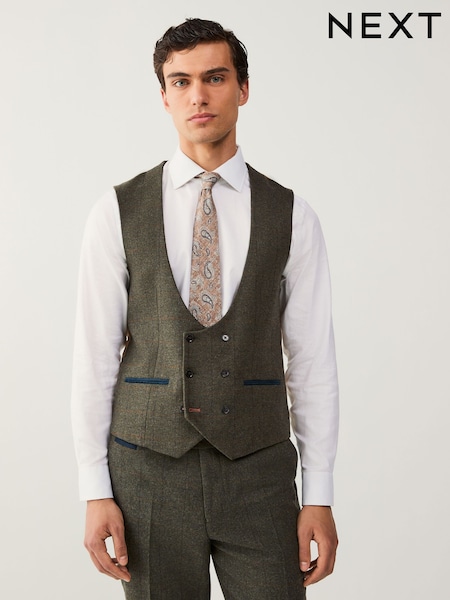 Green Regular Fit Trimmed Check Waistcoat (D49873) | €63