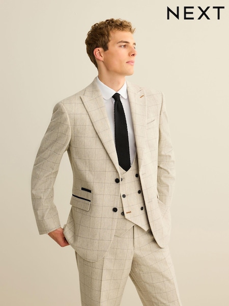 Light Grey Regular Fit Trimmed Check Suit Jacket (D49874) | €23