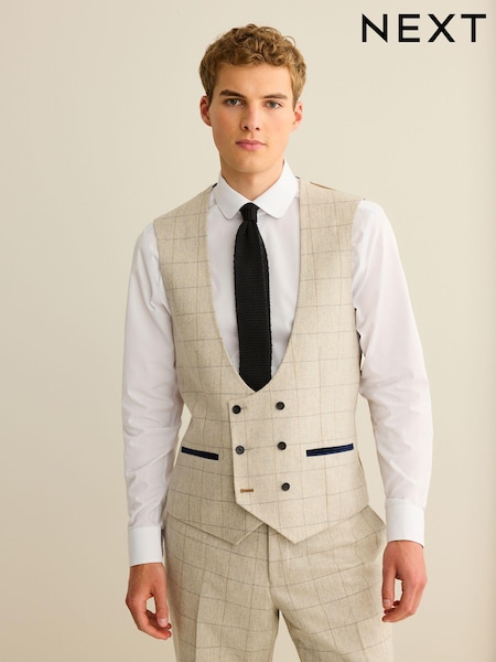 Light Grey Regular Fit Trimmed Check Waistcoat (D49876) | €26