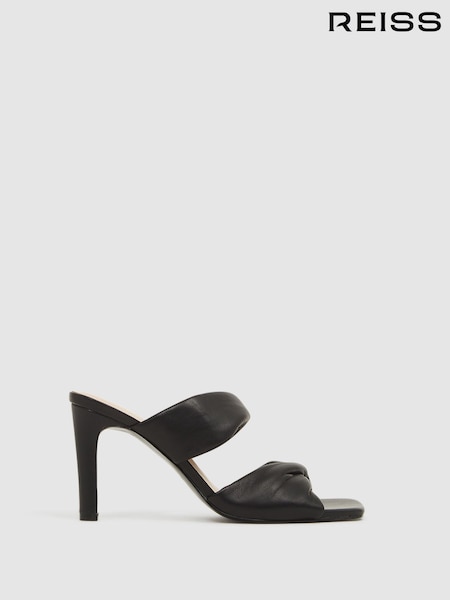 Reiss Black Eliza Slip on Leather Sandal Heels (D49983) | €240
