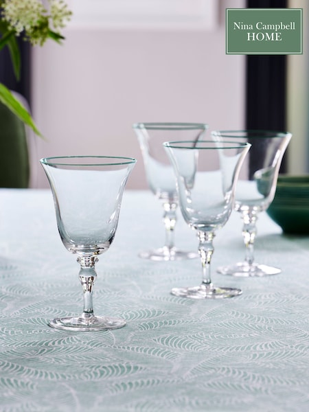 Nina Campbell Set of 4 Clear with Green Rim Meadow Wine Glasses (D50047) | €40