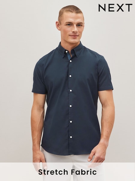Bleumarin albastru - Slim Fit Stretch Oxford Short Sleeve Shirt (D50105) | 111 LEI